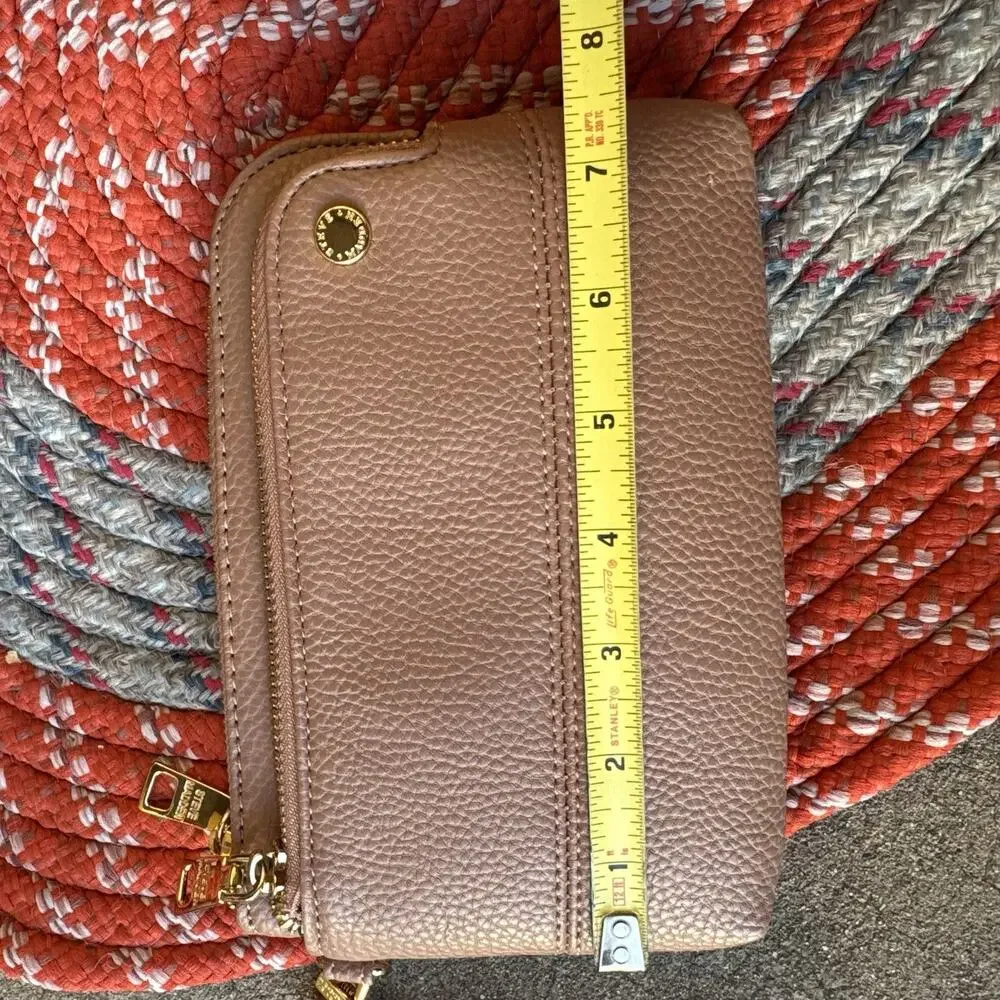 Steve Madden Double-Zip Wristlet Wallet Taupe Mocha Blush Pebbled Faux Leather